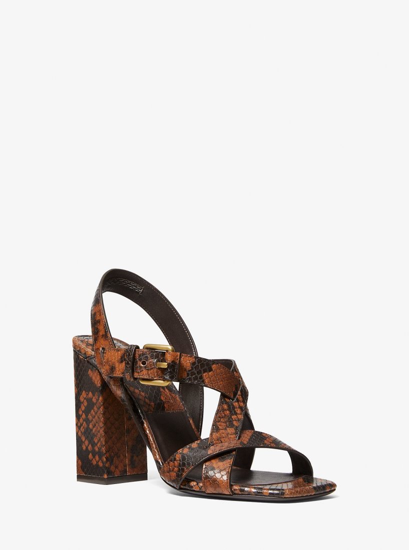 Michael Kors Gladys Python Embossed Leather Sandal Sandalet Kadın Kahverengi | 638475-ALM