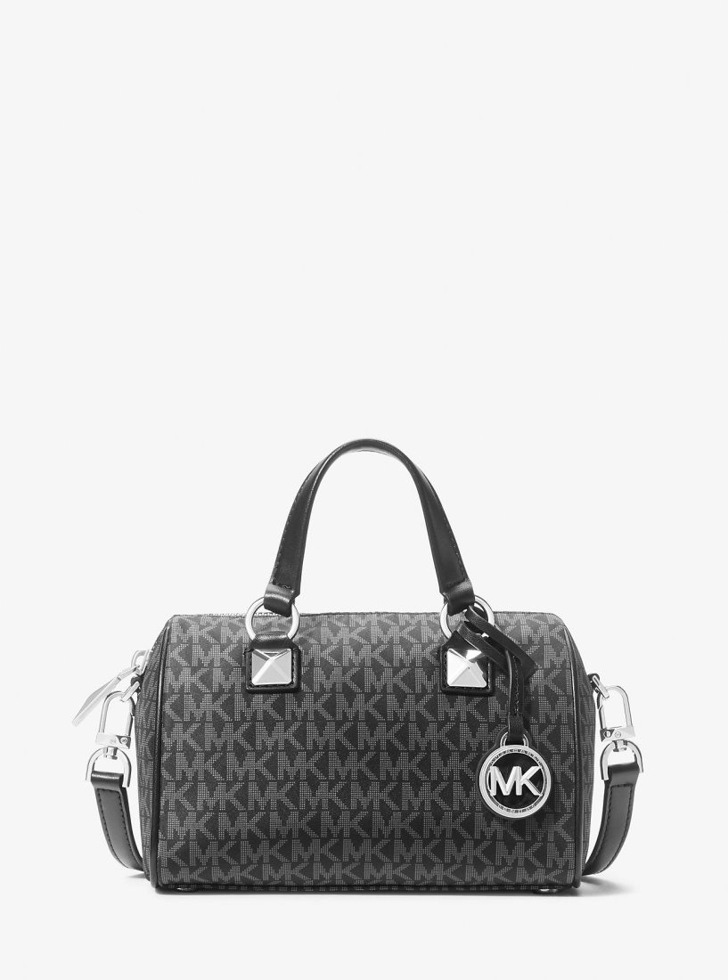 Michael Kors Grayson Small Logo Print Woven Duffel Crossbody Bag Çapraz Çanta Kadın Siyah | 698407-KSF