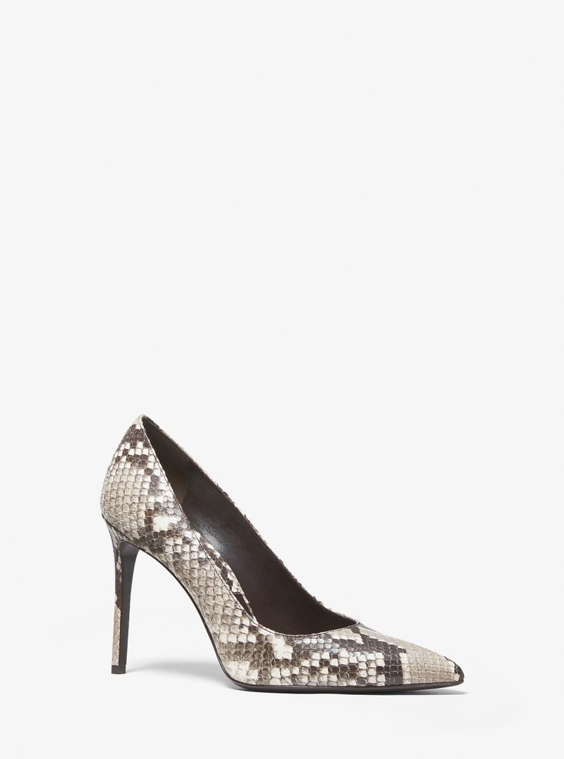 Michael Kors Gretel Python Embossed Leather Pump Topuklu Ayakkabılar Kadın Bej Rengi | 026173-GKP