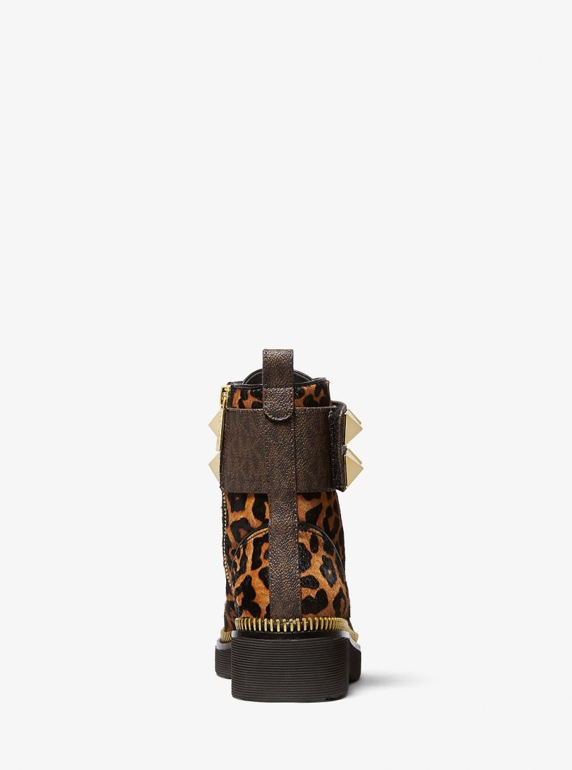 Michael Kors Haskell Studded Printed Calf Hair Combat Boot Bot Kadın Butterscotch | 390782-PVE