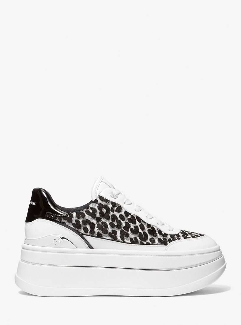 Michael Kors Hayes Leopard Print Calf Hair Platform Sneaker Spor Ayakkabı Kadın Siyah | 261857-LXW