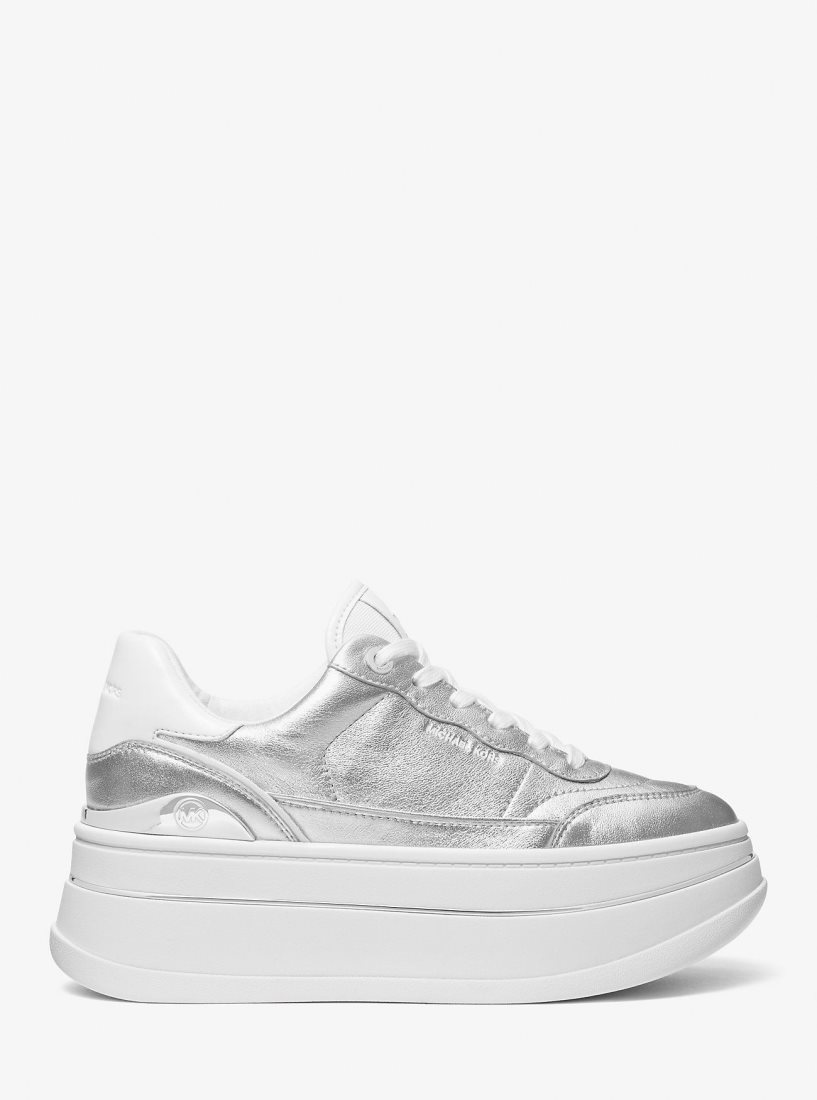 Michael Kors Hayes Metallic Leather Platform Sneaker Spor Ayakkabı Kadın Gümüş | 084267-AQP