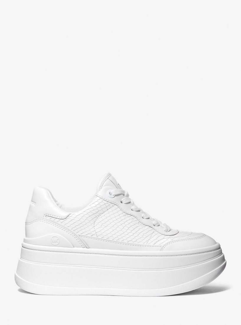 Michael Kors Hayes Snake Embossed Leather Platform Sneaker Spor Ayakkabı Kadın Beyaz | 205941-YSM