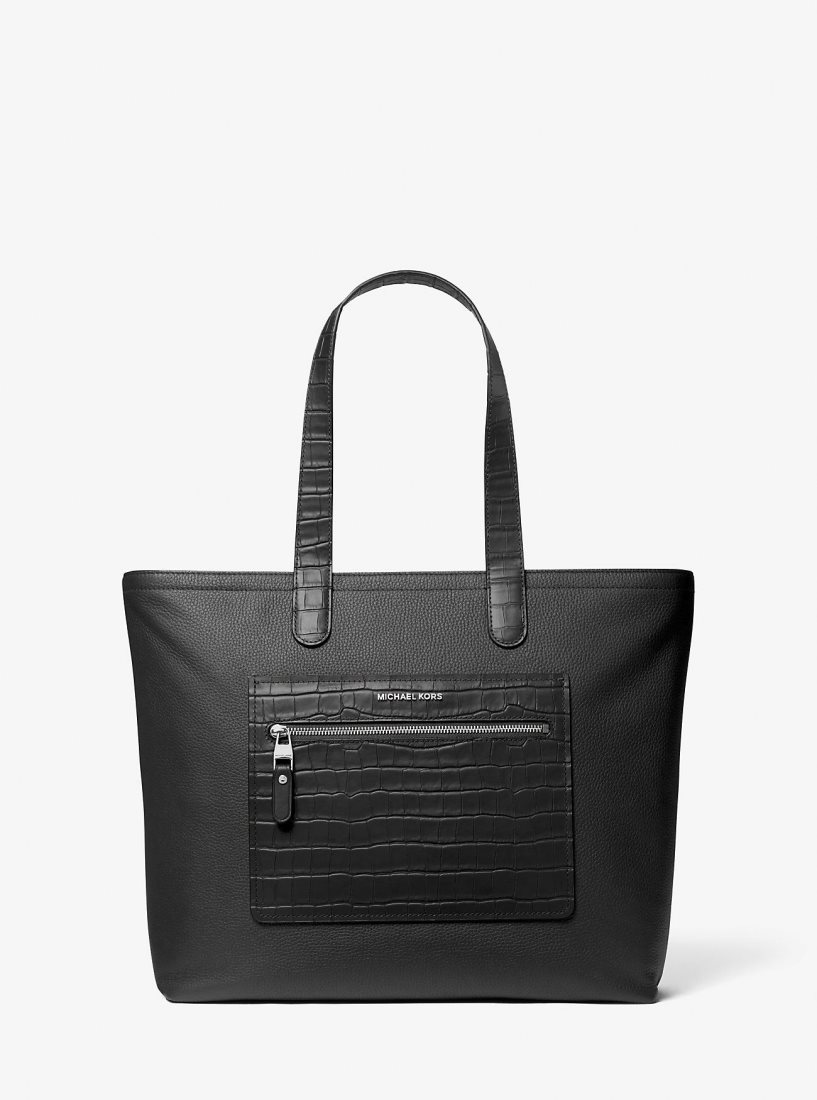 Michael Kors Hudson Crocodile Embossed Leather Top-Zip Tote Bag Duffle Çanta Erkek Siyah | 402398-UCY