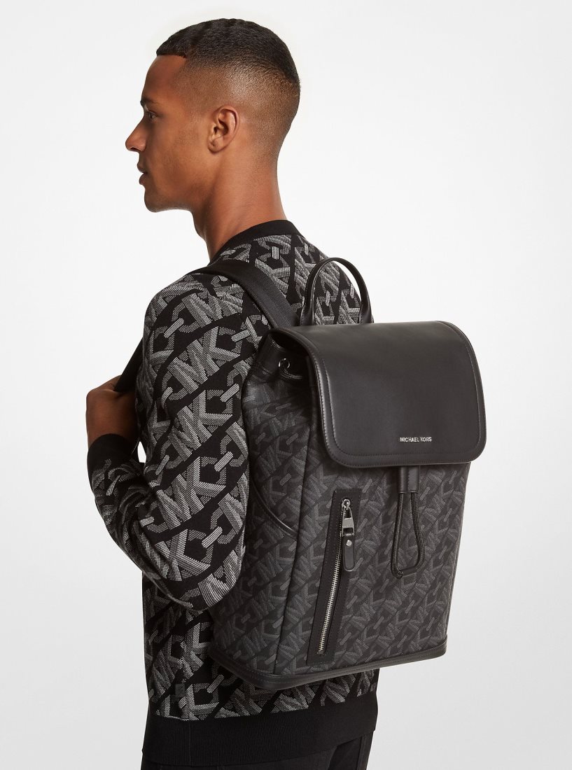 Michael Kors Hudson Empire Signature Logo Backpack Sırt Çantası Erkek Siyah | 198043-VFK