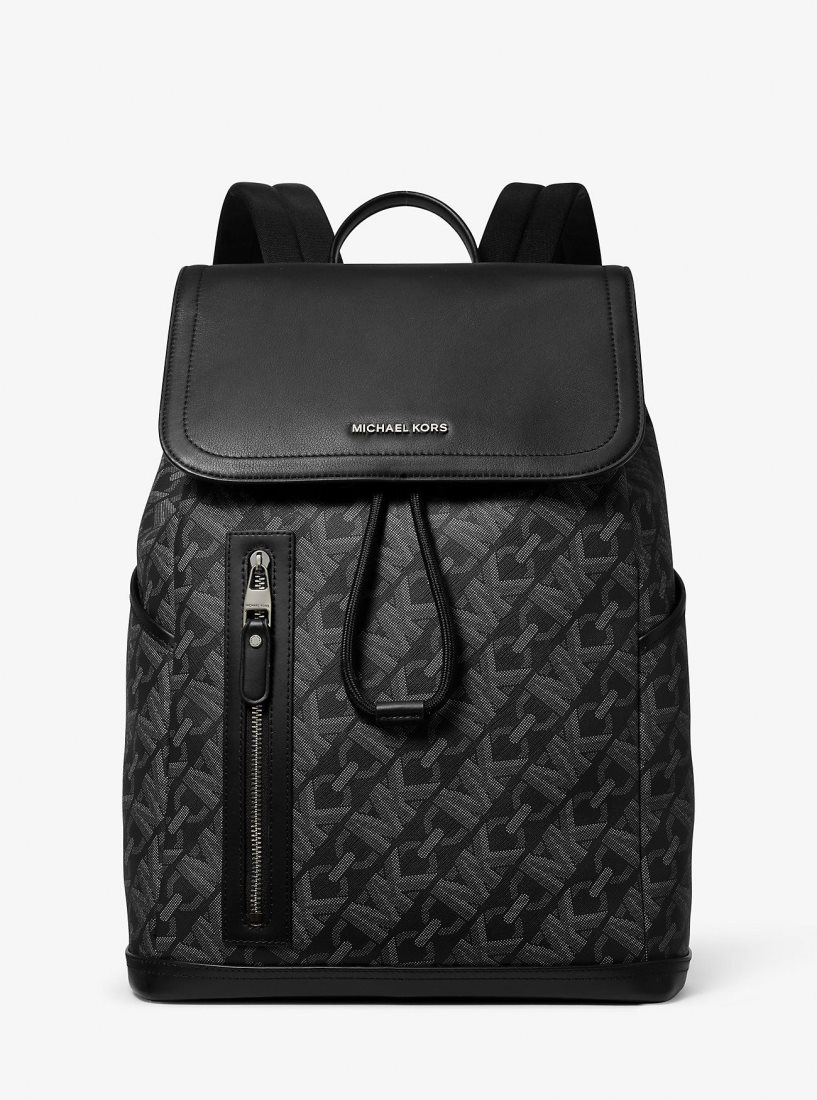 Michael Kors Hudson Empire Signature Logo Backpack Sırt Çantası Erkek Siyah | 198043-VFK