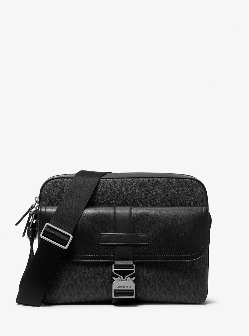 Michael Kors Hudson Signature Logo and Leather Camera Bag Çapraz Çanta Erkek Siyah | 928605-ZRX