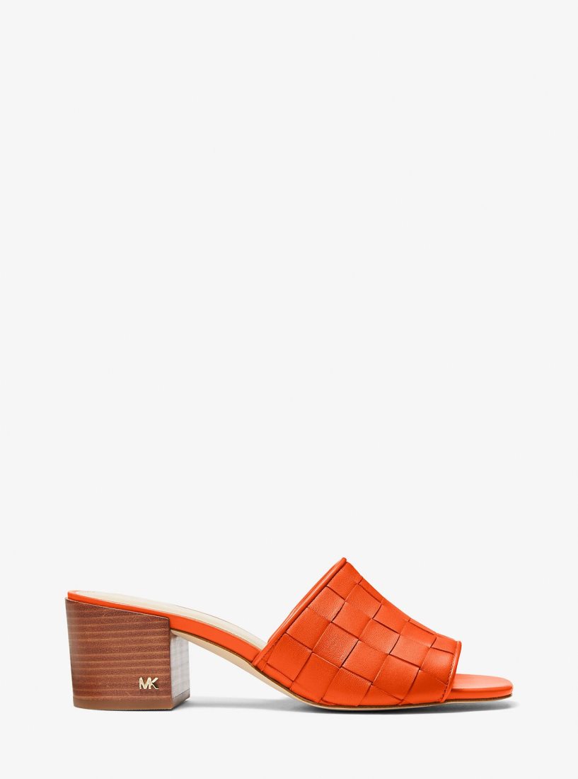 Michael Kors Ingrid Woven Leather Mule Sandalet Kadın Turuncu | 729105-LAB