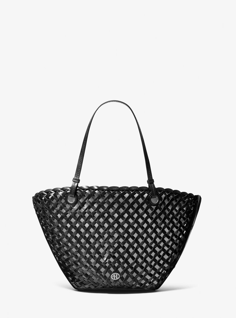 Michael Kors Isabella Medium Hand-Woven Leather Tote Bag Totes Kadın Siyah | 748351-BET