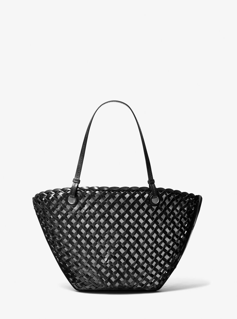 Michael Kors Isabella Medium Hand-Woven Leather Tote Bag Totes Kadın Siyah | 748351-BET