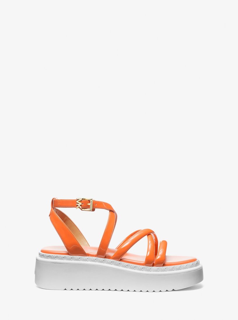 Michael Kors Issa Faux Patent Leather Flatform Sandal Sandalet Kadın Kayısı Rengi | 613752-JKM