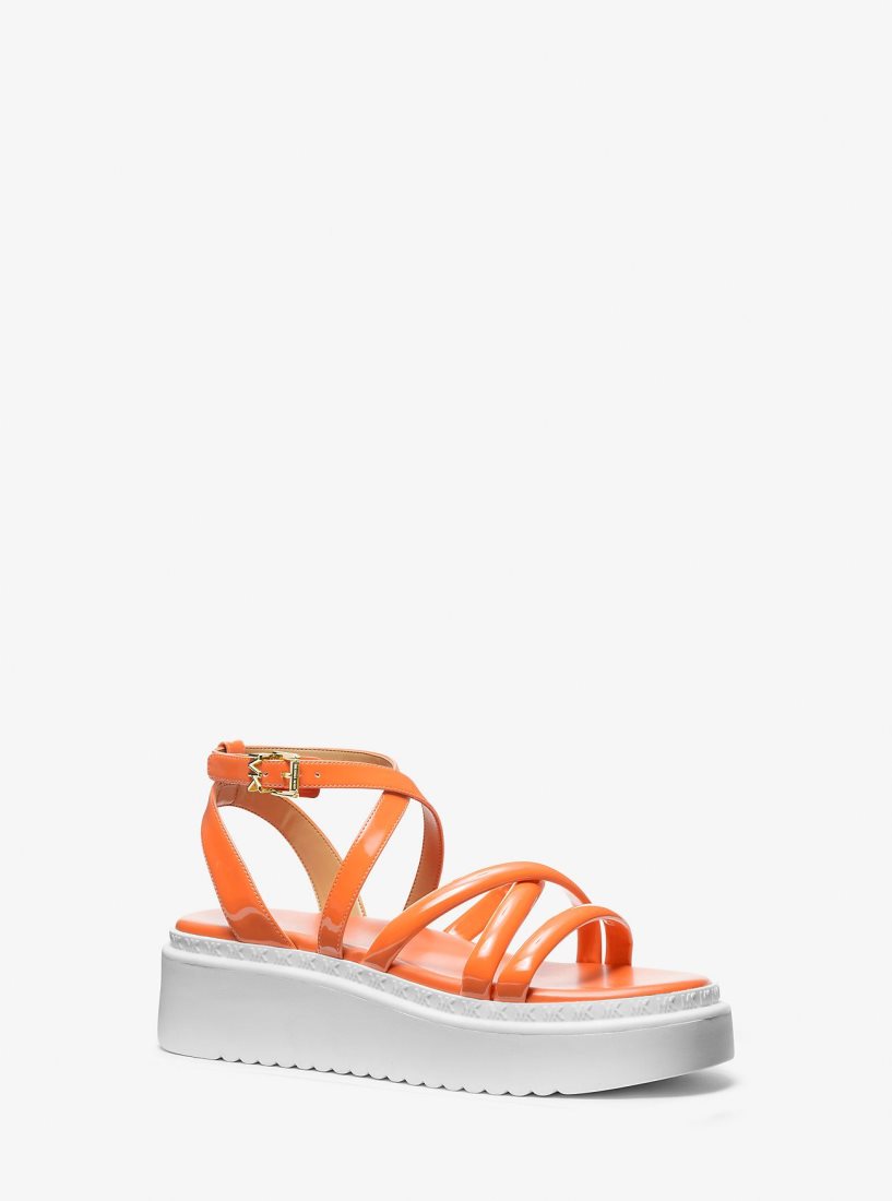 Michael Kors Issa Faux Patent Leather Flatform Sandal Sandalet Kadın Kayısı Rengi | 613752-JKM