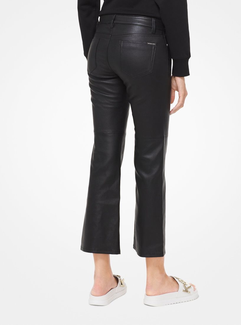 Michael Kors Izzy Leather Cropped Flared Pants Pantolon Kadın Siyah | 076351-IZE