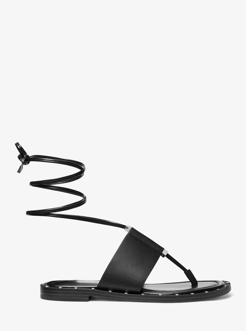 Michael Kors Jagger Leather Lace-Up Sandal Sandalet Kadın Siyah | 397546-END