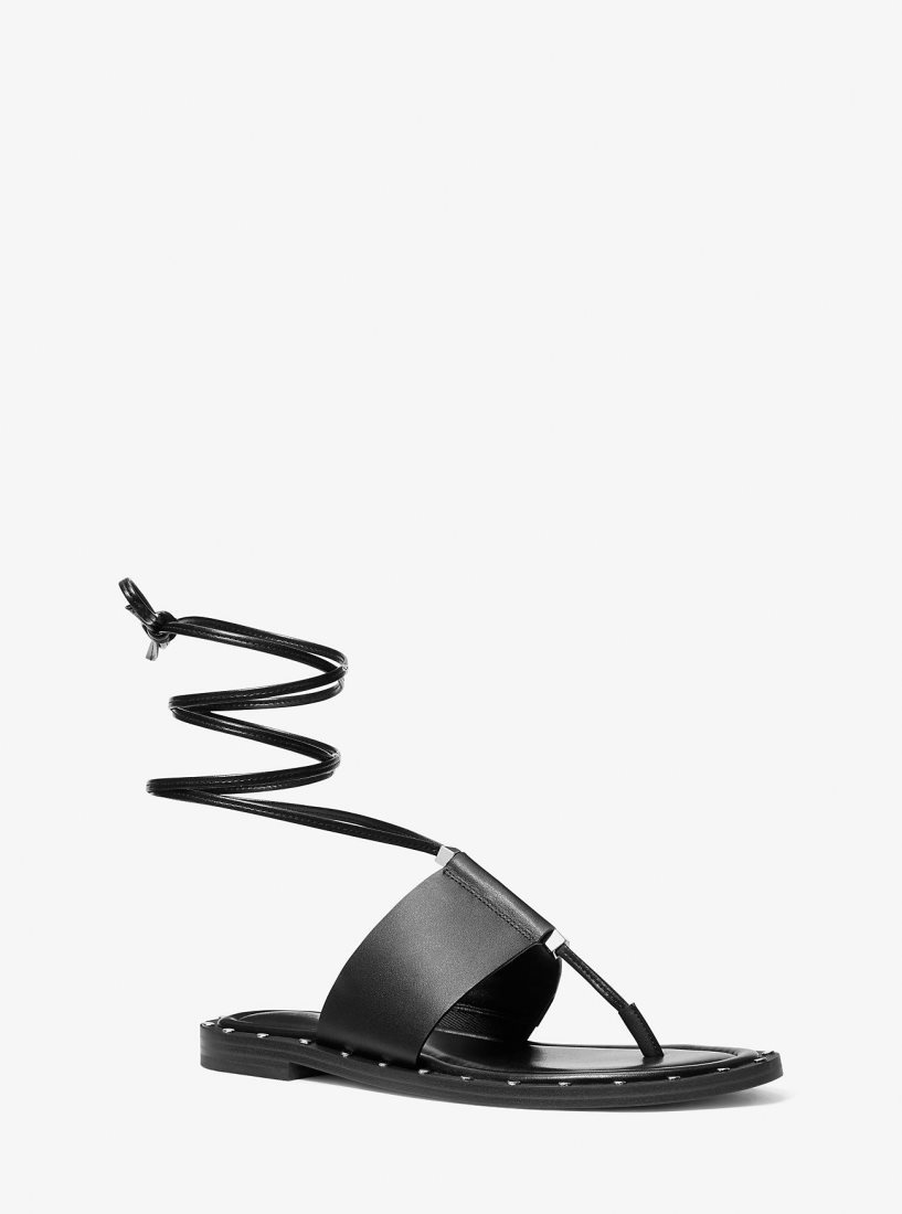 Michael Kors Jagger Leather Lace-Up Sandal Sandalet Kadın Siyah | 397546-END