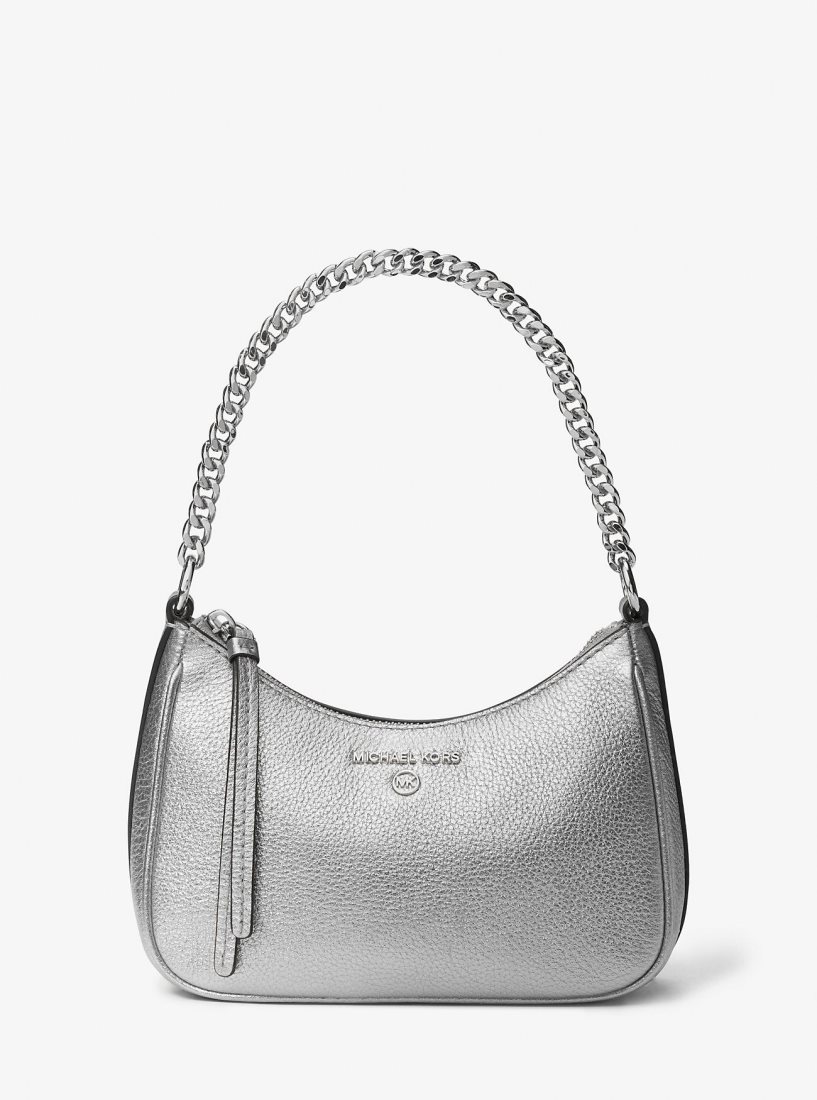 Michael Kors Jet Set Charm Small Metallic Leather Pochette Mini Çanta Kadın Gümüş | 741638-WXN