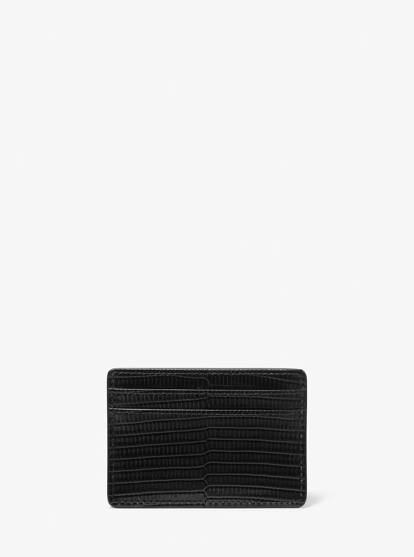 Michael Kors Jet Set Lizard Embossed Leather Card Case Kart Kılıfı Kadın Siyah | 453289-KNU