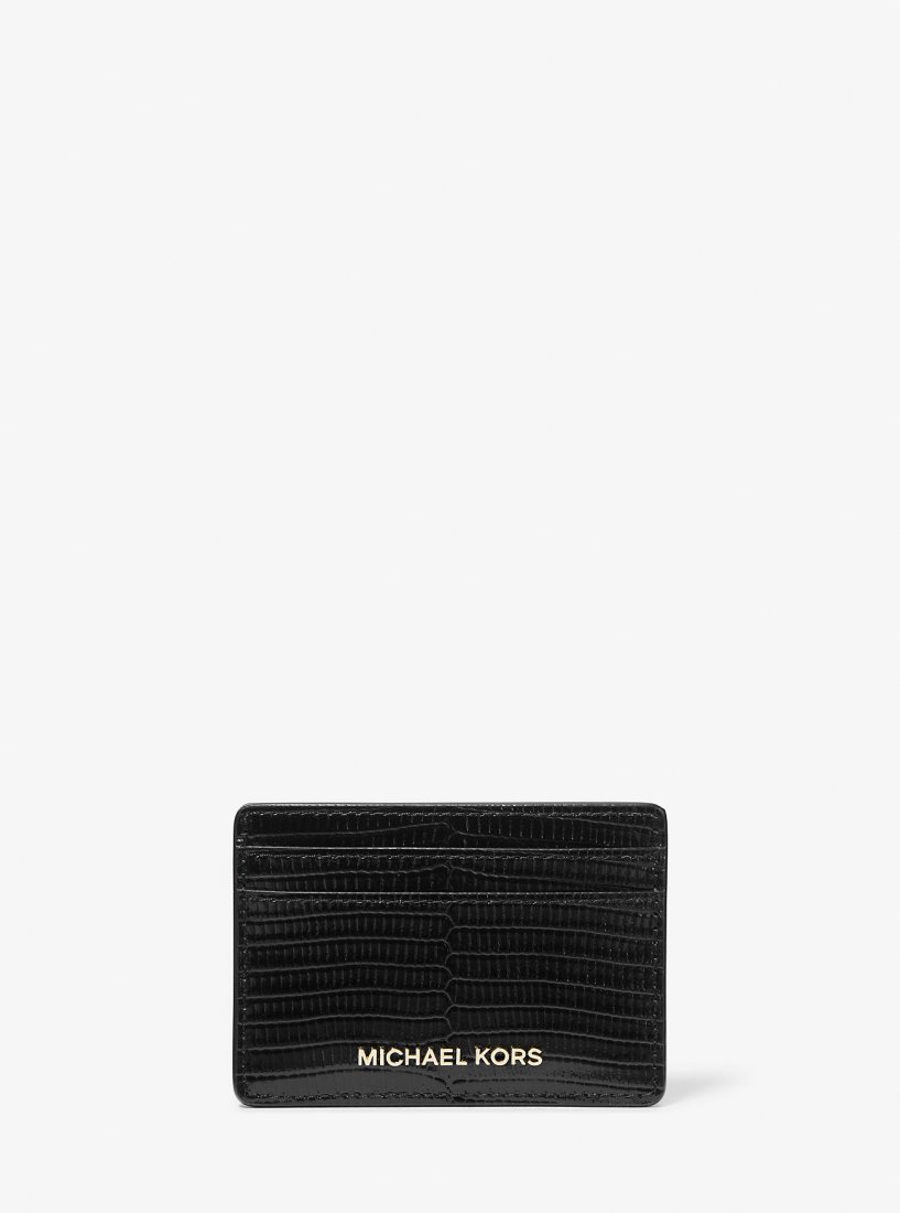 Michael Kors Jet Set Lizard Embossed Leather Card Case Kart Kılıfı Kadın Siyah | 453289-KNU