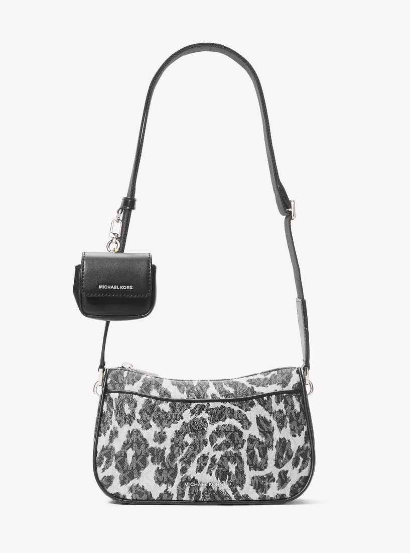 Michael Kors Jet Set Medium Leopard Logo Crossbody Bag with Case for Apple AirPods Pro Çapraz Çanta Kadın Siyah | 053812-VXK