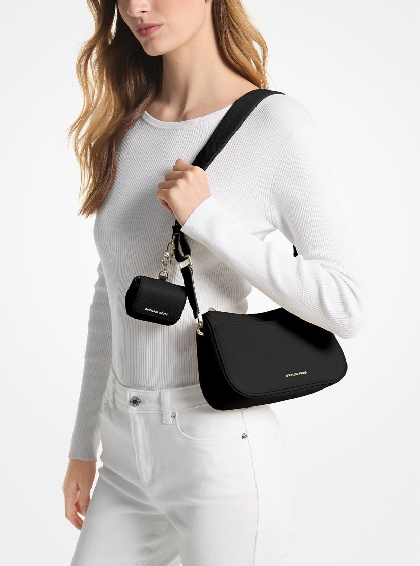 Michael Kors Jet Set Medium Pebbled Leather Crossbody Bag with Case for Apple AirPods Pro Çapraz Çanta Kadın Siyah | 704218-KRC