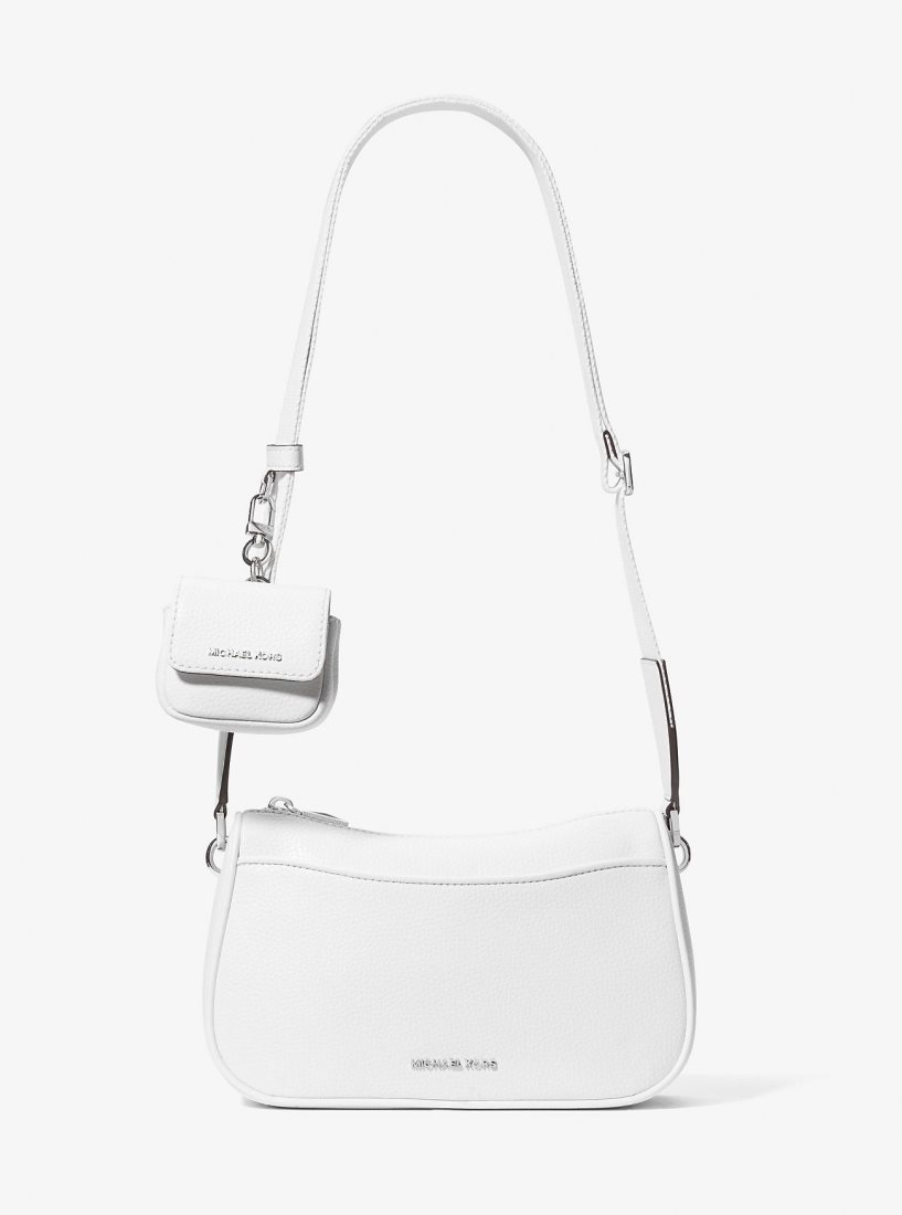 Michael Kors Jet Set Medium Pebbled Leather Crossbody Bag with Case for Apple AirPods Pro Çapraz Çanta Kadın Beyaz | 392501-GZI