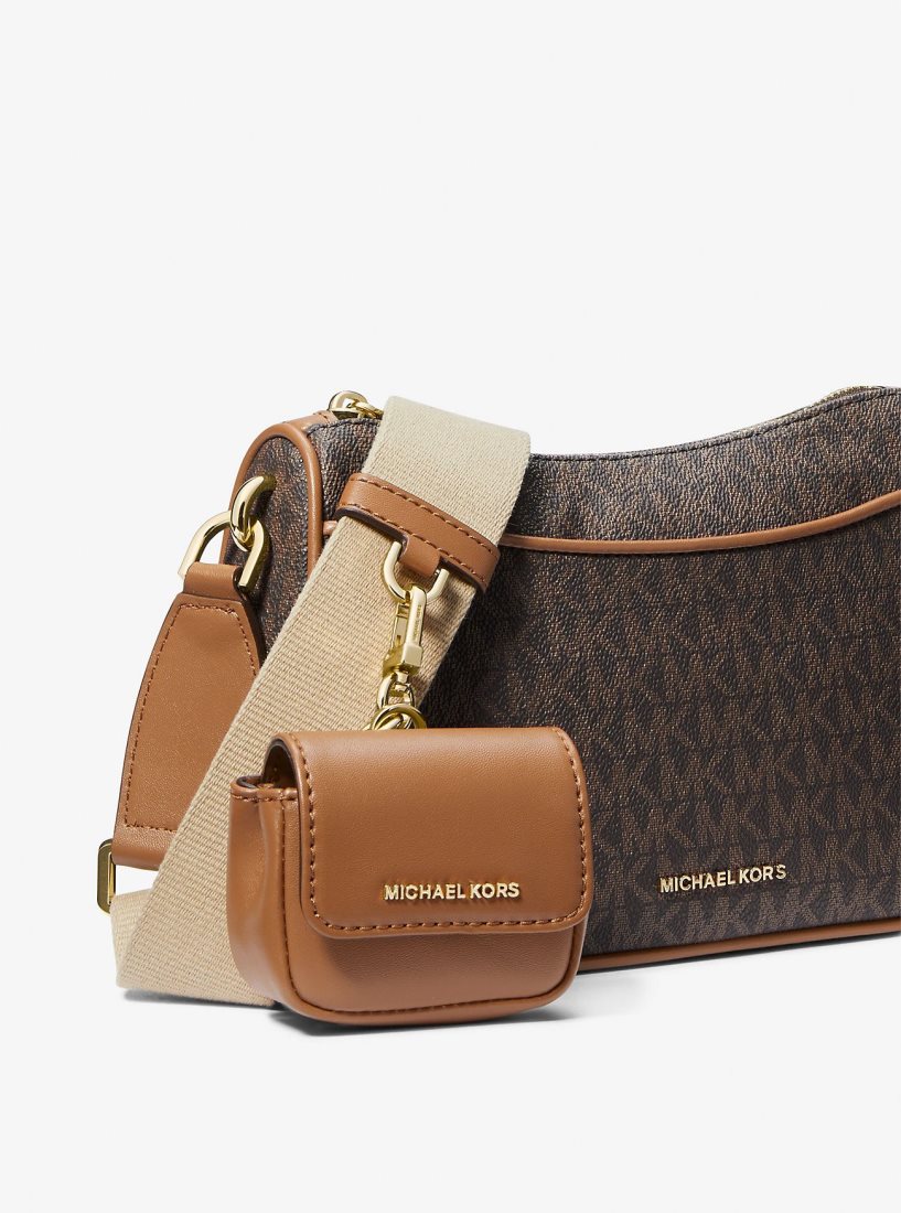 Michael Kors Jet Set Medium Signature Logo Crossbody Bag with Case for Apple AirPods Pro Çapraz Çanta Kadın Brn/Acorn | 936248-YBJ