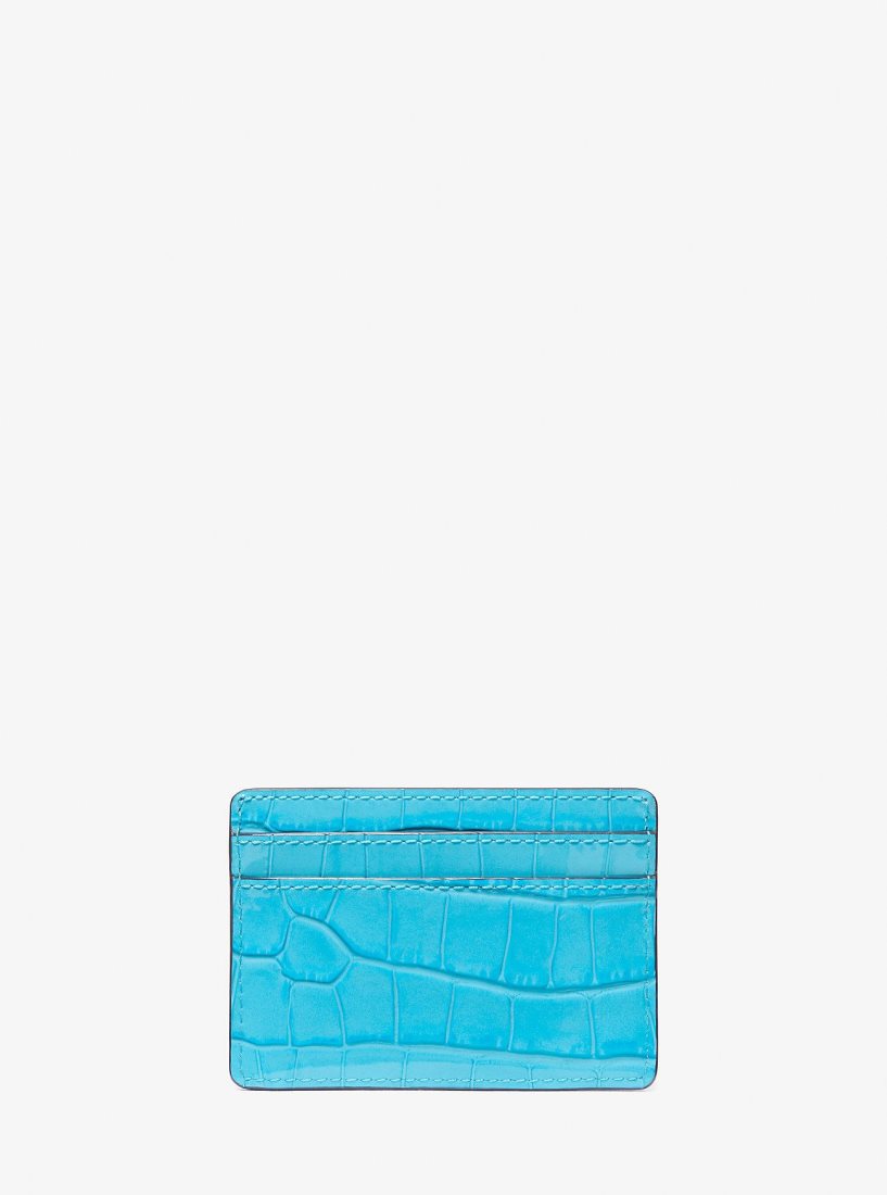 Michael Kors Jet Set Small Crocodile Embossed Leather Card Case Kart Kılıfı Kadın Mavi | 657912-VLE