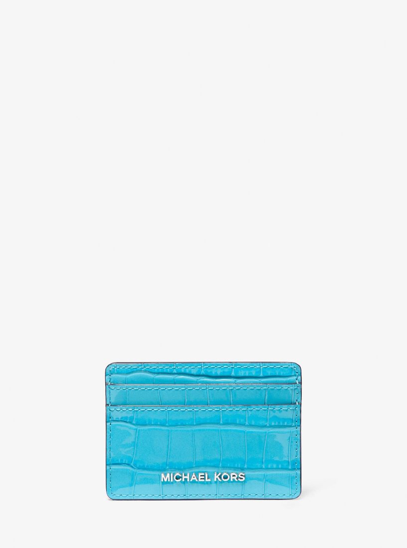 Michael Kors Jet Set Small Crocodile Embossed Leather Card Case Kart Kılıfı Kadın Mavi | 657912-VLE