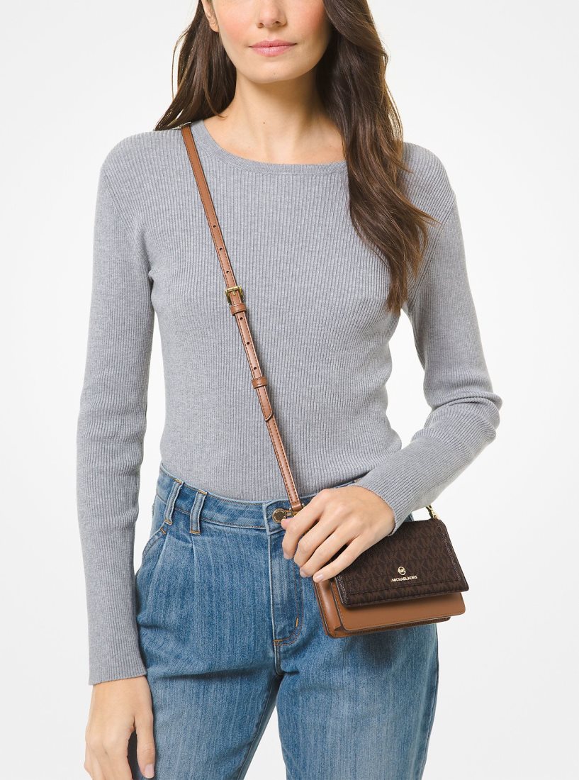 Michael Kors Jet Set Small Logo Smartphone Convertible Crossbody Bag Çapraz Çanta Kadın Brn/Acorn | 716384-QMY