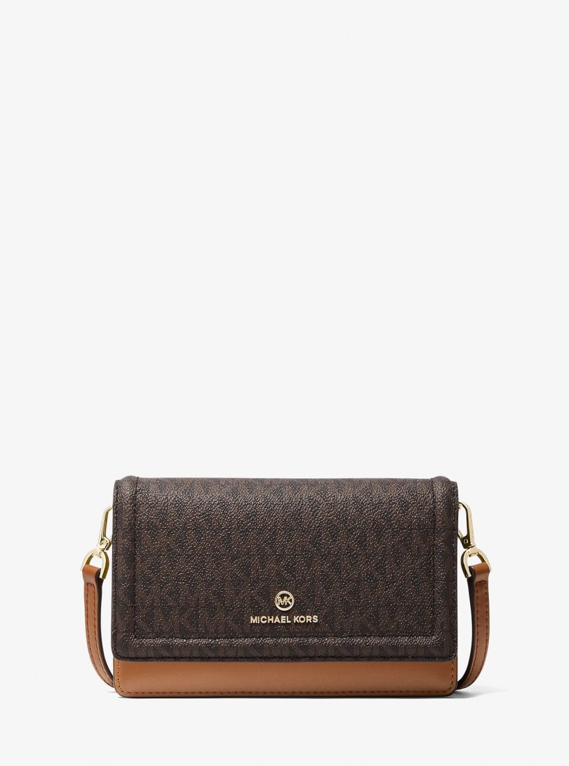 Michael Kors Jet Set Small Logo Smartphone Convertible Crossbody Bag Çapraz Çanta Kadın Brn/Acorn | 716384-QMY