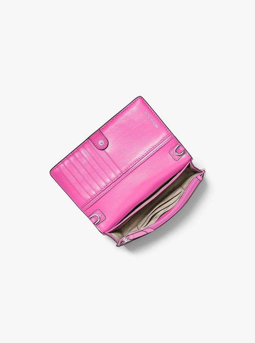 Michael Kors Jet Set Small Pebbled Leather Smartphone Convertible Crossbody Bag Çapraz Çanta Kadın Pembe | 741982-HYI