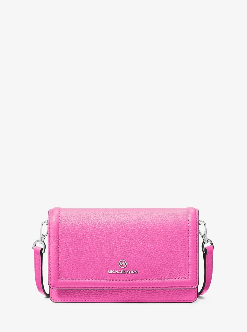 Michael Kors Jet Set Small Pebbled Leather Smartphone Convertible Crossbody Bag Çapraz Çanta Kadın Pembe | 741982-HYI