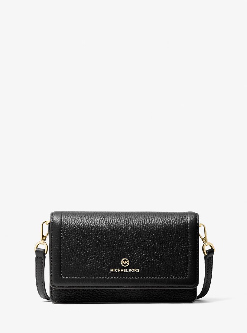 Michael Kors Jet Set Small Pebbled Leather Smartphone Convertible Crossbody Bag Çapraz Çanta Kadın Siyah | 965401-NKQ