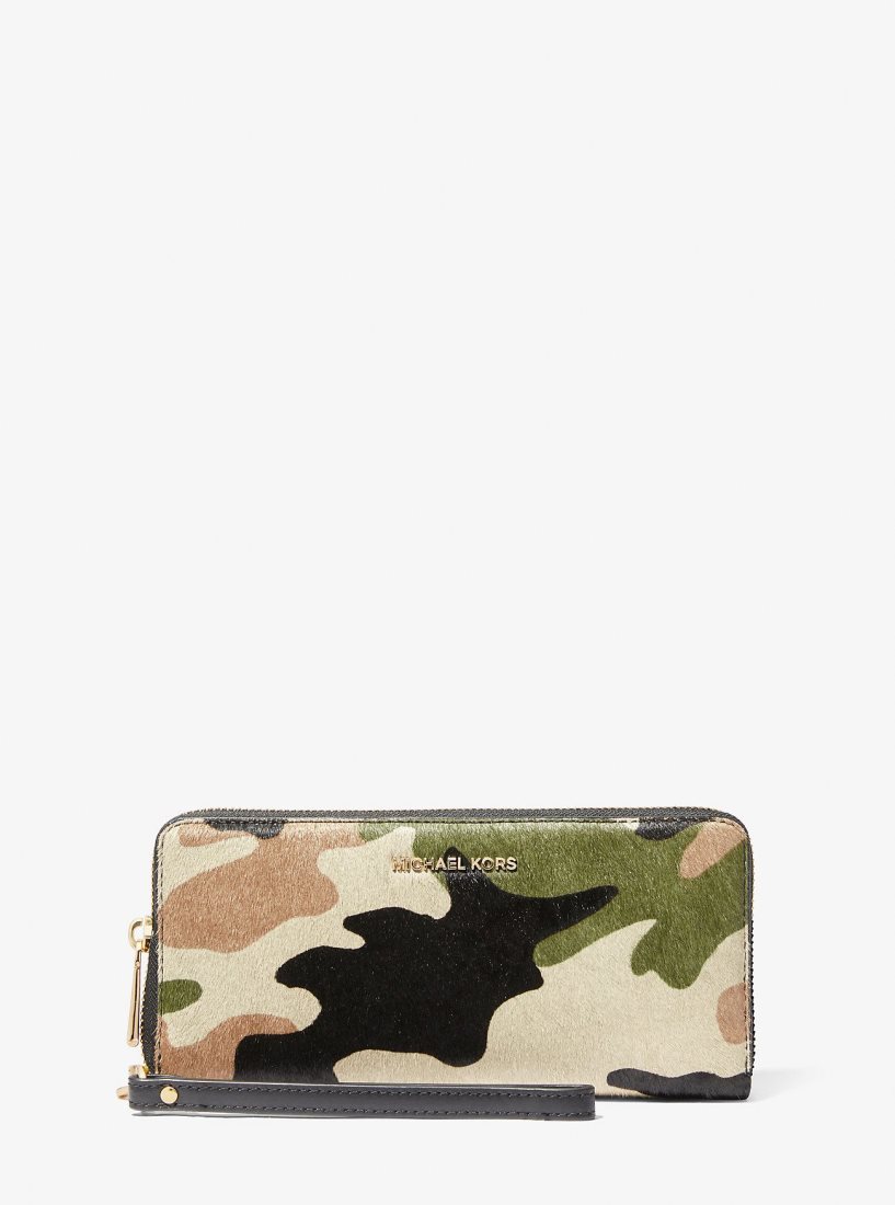 Michael Kors Jet Set Travel Large Camouflage Print Calf Hair Continental Wallet Cüzdan Kadın Zeytin Yeşili Renkli | 094781-UID