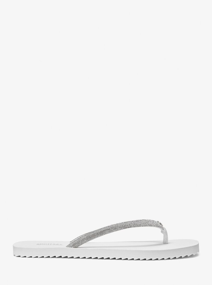 Michael Kors Jinx Crystal-Embellished Flip Flop Sandalet Kadın Beyaz | 265840-IQC