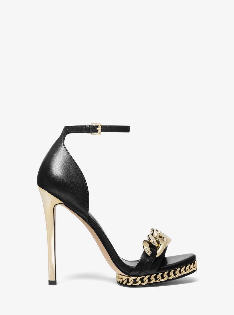 Michael Kors Jordyn Embellished Leather Platform Sandal Sandalet Kadın Siyah | 860179-VUB