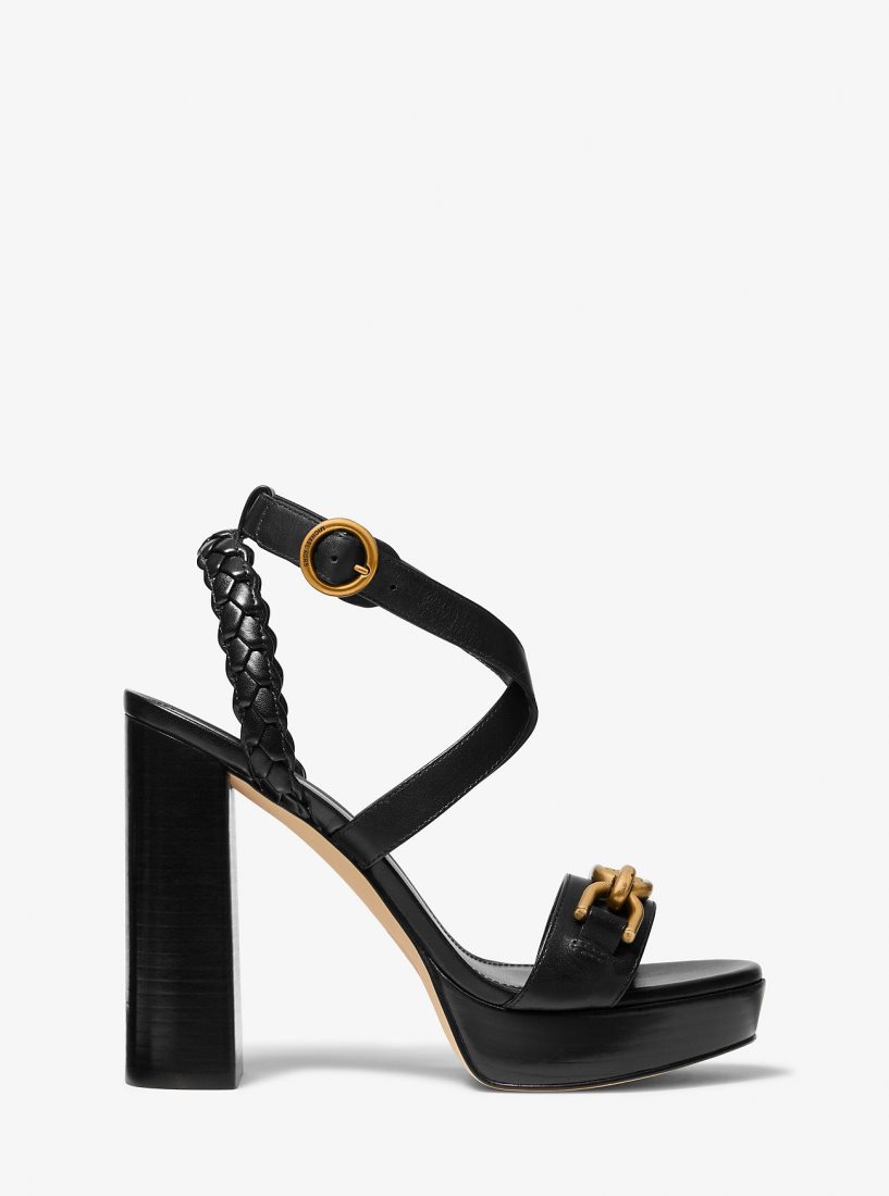 Michael Kors Kailey Embellished Leather Platform Sandal Platform Ayakkabı Kadın Siyah | 380796-CYD