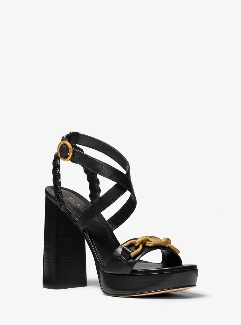 Michael Kors Kailey Embellished Leather Platform Sandal Platform Ayakkabı Kadın Siyah | 380796-CYD