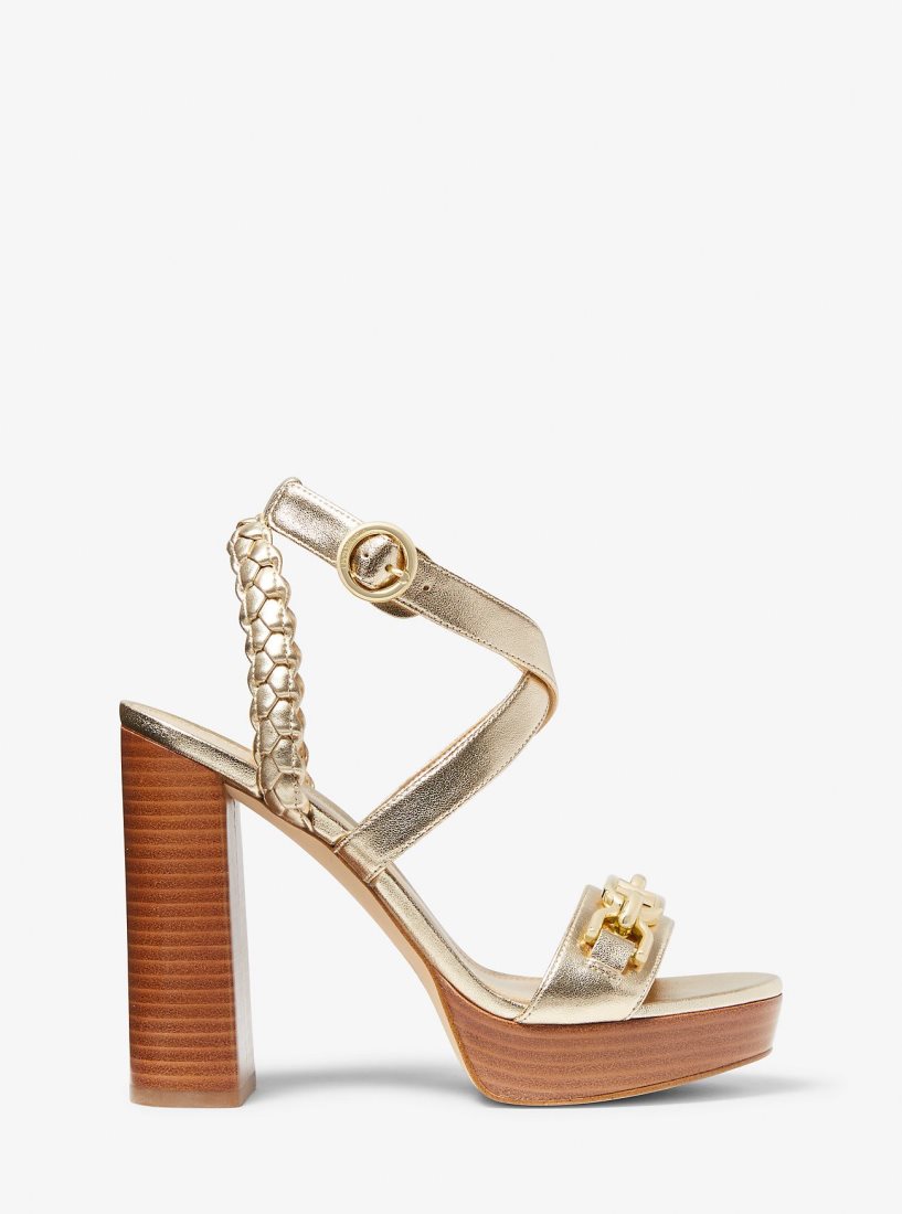 Michael Kors Kailey Logo Embellished Metallic Platform Sandal Platform Ayakkabı Kadın Altın | 862340-VEH