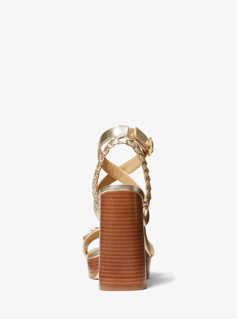 Michael Kors Kailey Logo Embellished Metallic Platform Sandal Platform Ayakkabı Kadın Altın | 862340-VEH