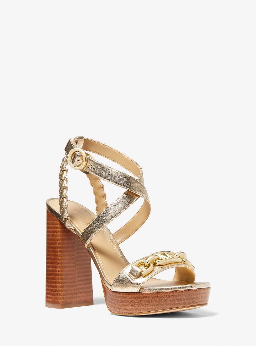 Michael Kors Kailey Logo Embellished Metallic Platform Sandal Platform Ayakkabı Kadın Altın | 862340-VEH