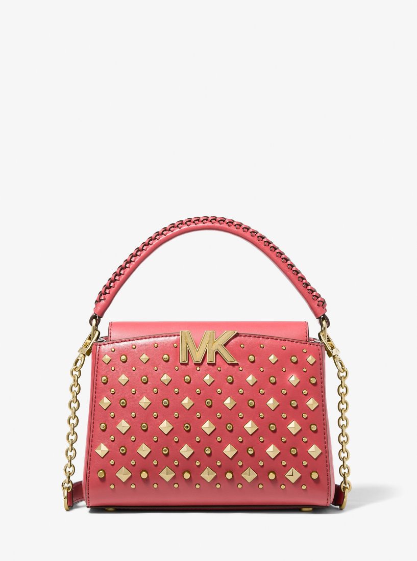 Michael Kors Karlie Graphic Logo Striped Leather Crossbody Bag Çapraz Çanta Kadın Dahlia | 403618-DQX