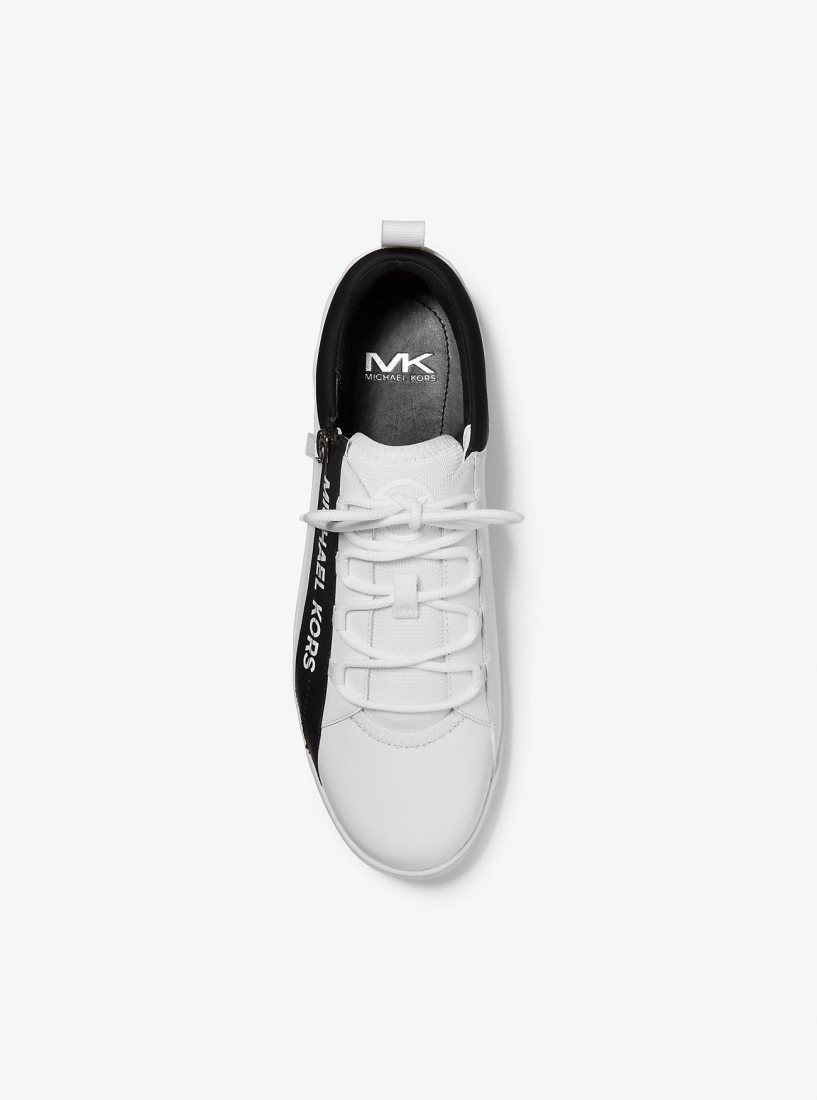 Michael Kors Keating Leather and Mesh Zip-Up Sneaker Spor Ayakkabı Erkek Beyaz | 137462-GNW