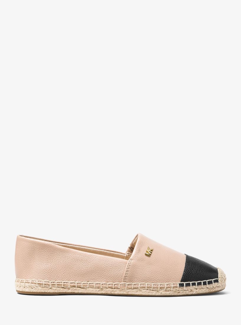 Michael Kors Kendrick Leather Slip-On Espadrille Düz Ayakkabı Kadın Oyster/Blk | 914876-ESK