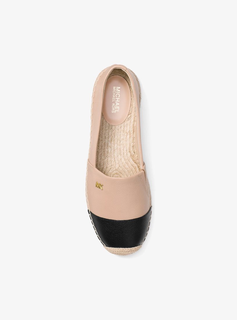 Michael Kors Kendrick Leather Slip-On Espadrille Düz Ayakkabı Kadın Oyster/Blk | 914876-ESK