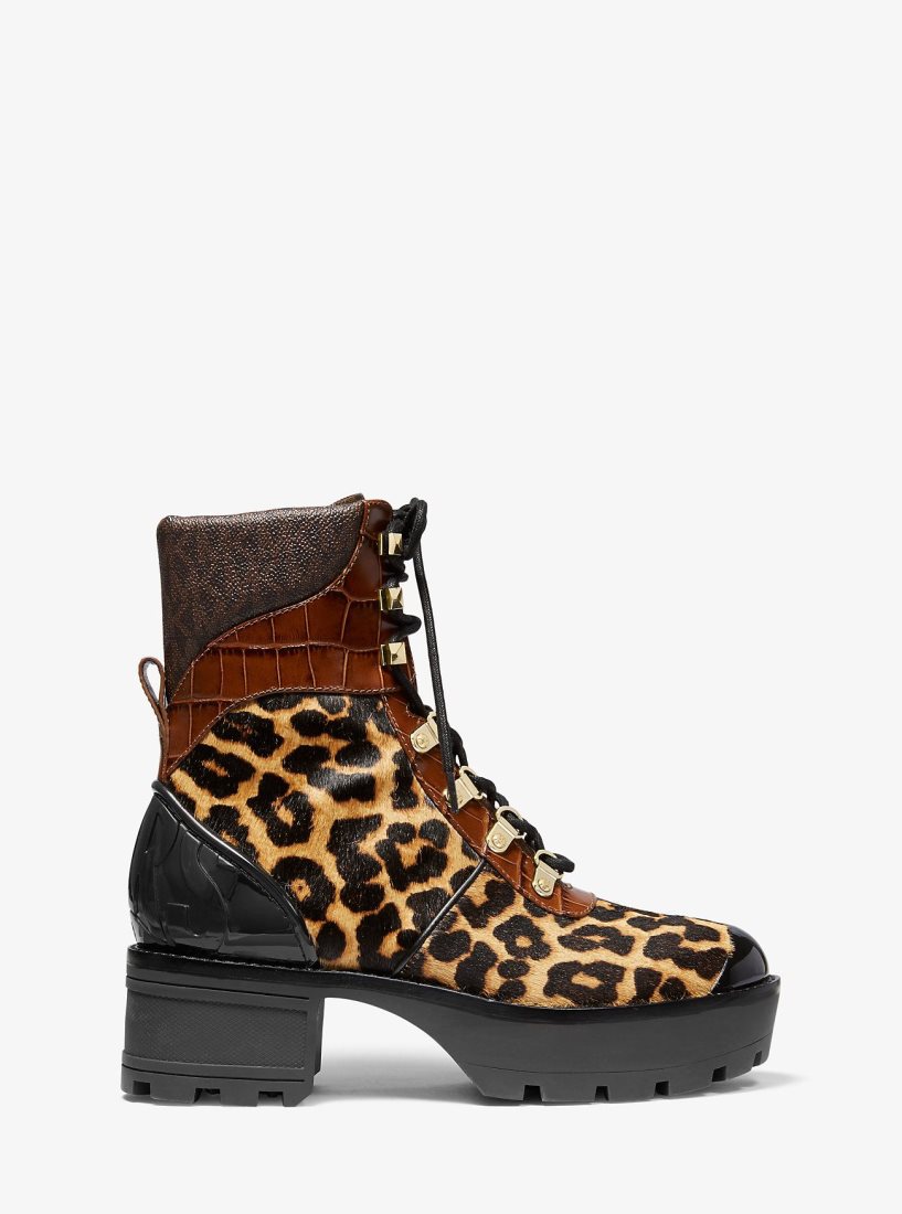 Michael Kors Khloe Mixed-Media Combat Boot Bot Kadın Butterscotch | 762301-EOX