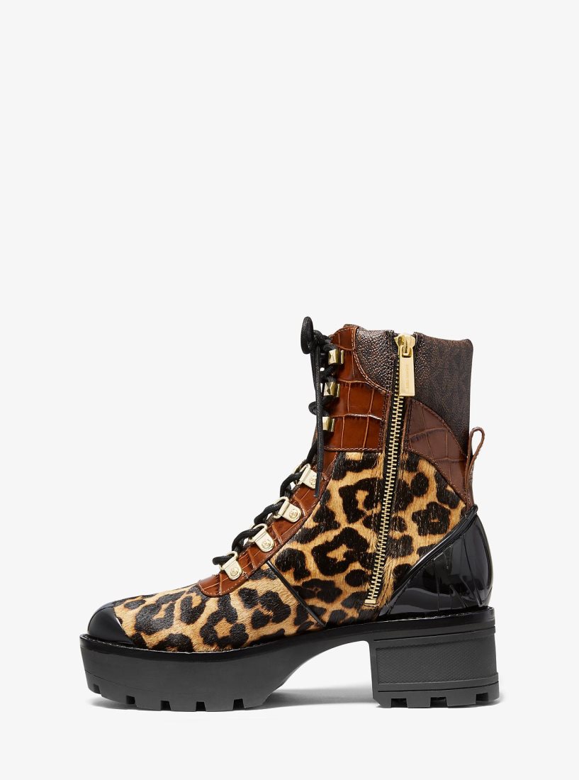 Michael Kors Khloe Mixed-Media Combat Boot Bot Kadın Butterscotch | 762301-EOX