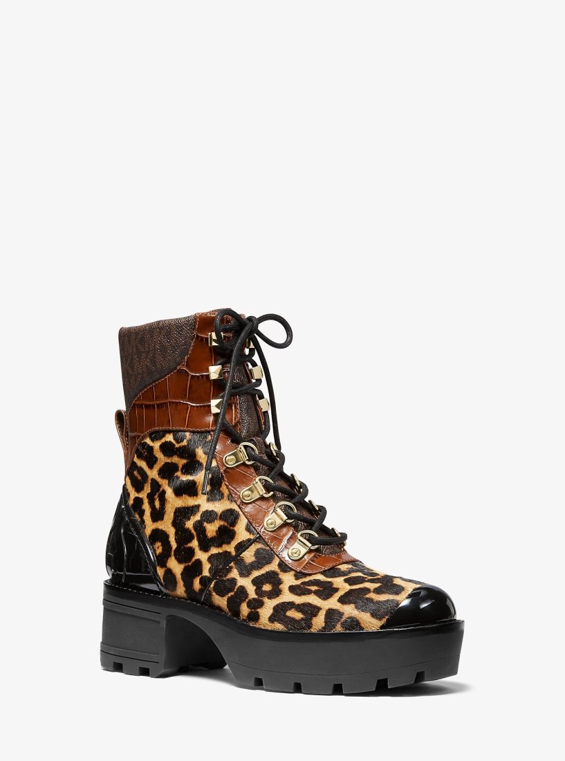 Michael Kors Khloe Mixed-Media Combat Boot Bot Kadın Butterscotch | 762301-EOX