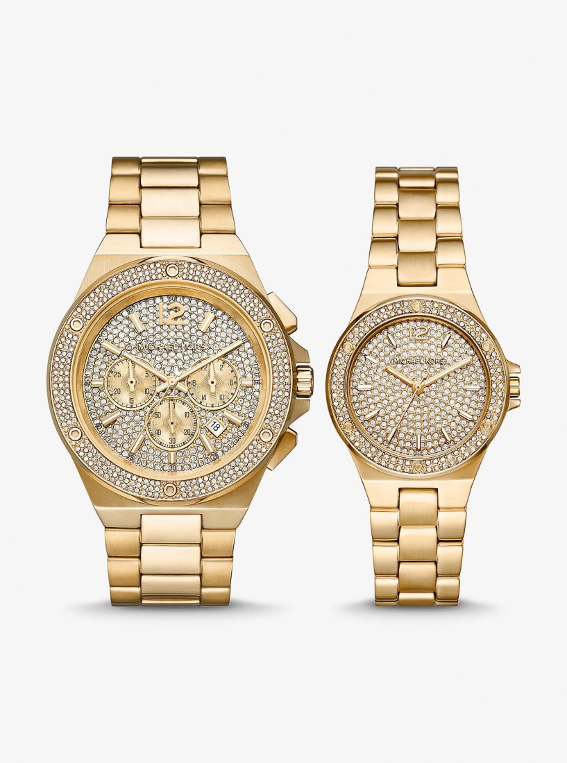 Michael Kors Lennox His and Hers Pave Gold-Tone Watch Set Gold-tone Kadın Altın | 819240-QIC