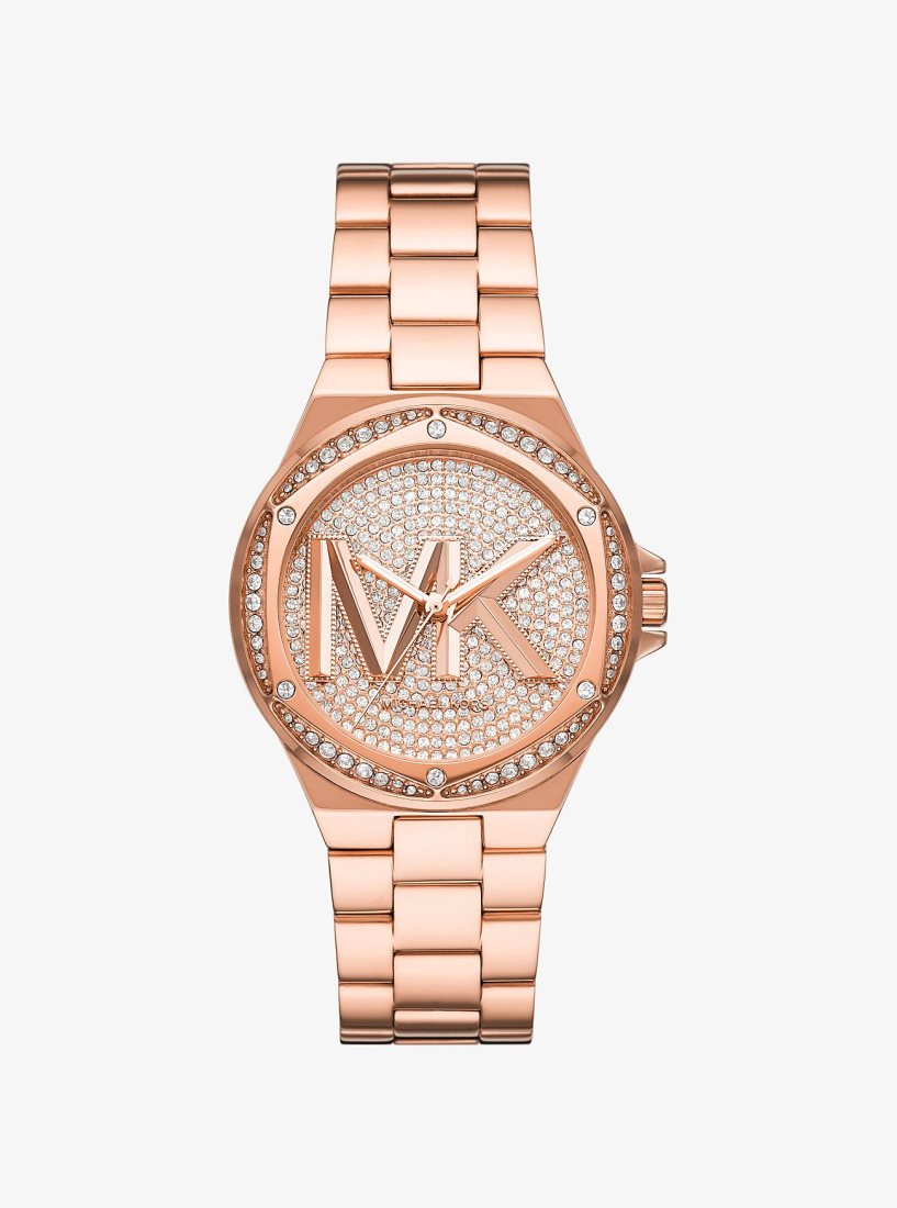 Michael Kors Lennox Pave Logo Rose Gold-Tone Watch Gold-tone Kadın Pembe Altın | 964207-ICU